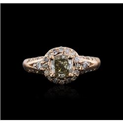 14KT Rose Gold 1.48ctw Fancy Yellowish Green Diamond Ring