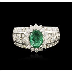 14KT White Gold 1.41ct Emerald and Diamond Ring