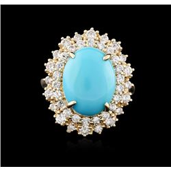 14KT Yellow Gold 5.81ct Turquoise and Diamond Ring