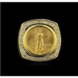 14KT Yellow Gold 0.44ct Diamond Coin Ring