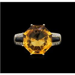 10KT Yellow Gold 5.80ct Citrine, Onyx and Diamond Ring