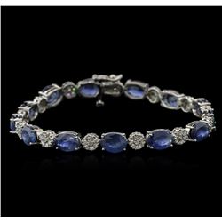 20.41ctw Blue Sapphire and Diamond Bracelet - 14KT White Gold