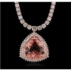 14KT Rose Gold GIA Certified 42.81ct Morganite and Diamond Necklace