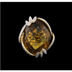 18KT Yellow Gold 28.10ct Champagne Quartz and Diamond Ring