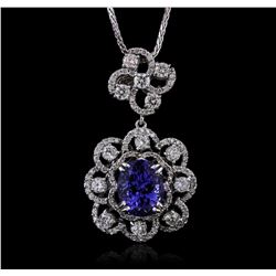 14KT White Gold 3.64ctw Tanzanite and Diamond Pendant With Chain