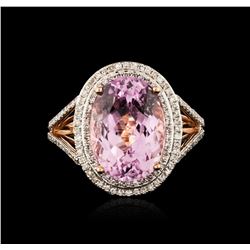 14KT Rose Gold 7.76ct Kunzite and Diamond Ring