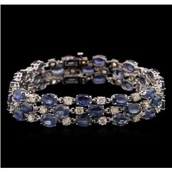 37.44ctw Blue Sapphire and Diamond Bracelet - 14KT White Gold