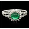 Image 1 : 18KT White Gold 0.93ct Emerald and Diamond Ring