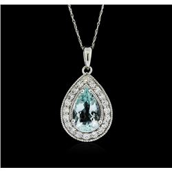 14KT White Gold 2.52ct Aquamarine and Diamond Pendant With Chain