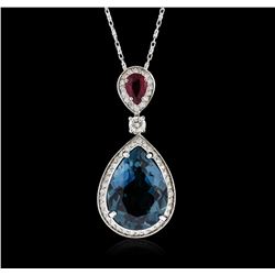 14KT White Gold 11.76ct Topaz, Ruby and Diamond Pendant With Chain