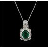 Image 2 : 14KT White Gold 1.88ct Emerald and Diamond Pendant With Chain