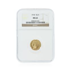 1910 NGC MS62 $2.50 Indian Head Quarter Eagle Gold Coin