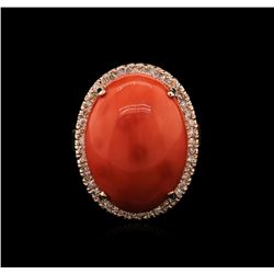 18.65ct Red Coral and Diamond Ring - 14KT Rose Gold