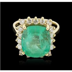 14KT Yellow Gold GIA Certified 6.70ct Emerald and Diamond Ring