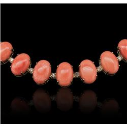 14KT Yellow Gold 78.52ctw Coral and Diamond Necklace