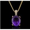 Image 1 : 14KT Yellow Gold 4.84ct Amethyst and Diamond Pendant With Chain