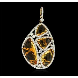 14KT Yellow Gold 13.38ctw Citrine and Diamond Pendant