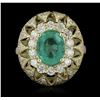 Image 1 : 14KT Yellow Gold 2.28ct Emerald and Diamond Ring