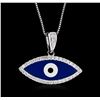 Image 1 : 18KT White Gold 0.20ctw Diamond Evil Eye Pendant With Chain