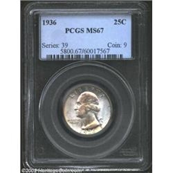 1936 25C MS67 PCGS. Every bit the Superb Gem, this richly frosted example displays light, mottled, p