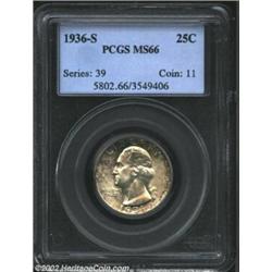 1936-S 25C MS66 PCGS. Fulsome mint frost blankets both sides and swirls around sharply impressed fea