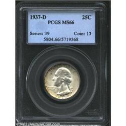 1937-D 25C MS66 PCGS. Both sides are originally preserved, but whereas the reverse is untoned, the o