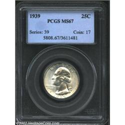 1939 25C MS67 PCGS. Peripherally toned in light golden-gray shades, this coin boasts lively mint lus