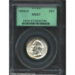 1939-D 25C MS67 PCGS. A satiny, originally preserved example, both sides display dappled silver-gray