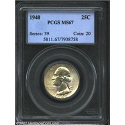 1940 25C MS67 PCGS. Sprays of pale tan iridescence drift over surfaces that are awash in full mint b