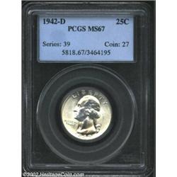 1942-D 25C MS67 PCGS. One of only 24 examples so graded at PCGS, this coin is unsurpassable in grade