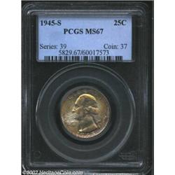 1945-S 25C MS67 PCGS. A simply beautiful representative, this Superb Gem is among the finest 1945-S.