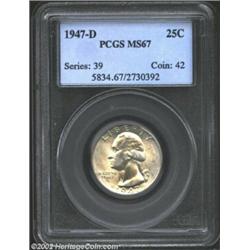 1947-D 25C MS67 PCGS. This is a bright, lustrous coin whose surfaces are expectantly smooth for the.