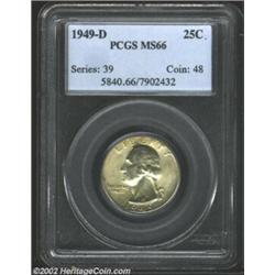 1949-D 25C MS66 PCGS. This tan tinged survivor combines full satin luster and minimally abraded feat