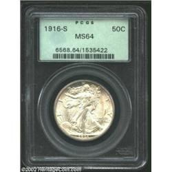 1916-S 50C MS64 PCGS. Dusky apricot patina enriches the well preserved surfaces. A lustrous and nice