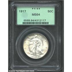 1917 50C MS64 PCGS. This near-Gem exhibits lovely silver-gray color, with attractive satiny luster t