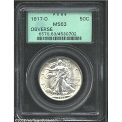 1917-D 50C Obverse MS63 PCGS. A well struck representative with potent cartwheel luster and pale gol