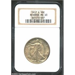 1917-S 50C Reverse MS63 NGC. Fully lustrous with light golden toning and a few tiny charcoal specks.