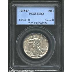1918-D 50C MS63 PCGS. The obverse striking softness, notoriously common in early dates of the series