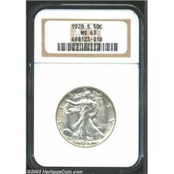 1928-S 50C MS63 NGC. A small amount of pale orange-tan patina is present on each side of this carefu