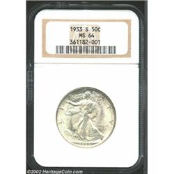 1933-S 50C MS64 NGC. The surfaces are textured and display only light suggestions of toning. A few s