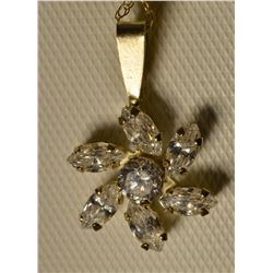 10kt Gold CZ Flower Pendant Necklace