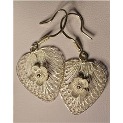 St Silver Heart w Flower Earrings