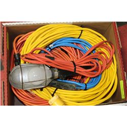 CONTAINER OF 7 ASSORTED ELECTRICAL CORDS & TROUBLE