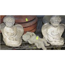 SET OF 3 CEMENT ORNAMENTS - 2 ANGELS, 1 CHERUB