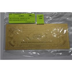24K GOLD FOIL AMERICAN 500 DOLLAR BANKNOTE WITH