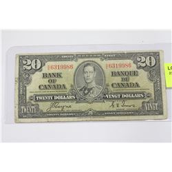 1937 CANADIAN TWENTY DOLLAR BANKNOTE
