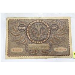 1919 POLISH 1000 MAREK OVERSIZED BANKNOTE