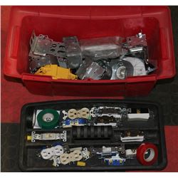 RUBBERMAID TOOLBOX CONTAINING ELECTRICAL PARTS