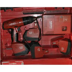 HILTI CORDLESS DRILL W/ 4 BATTERIES AND CHARGER