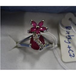 .925 SILVER NATURAL RUBY & CZ SIZE 6.5